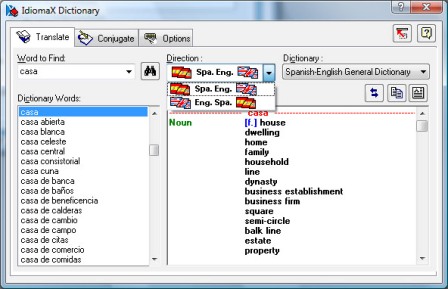 IdiomaX English-Spanish Dictionary screen shot